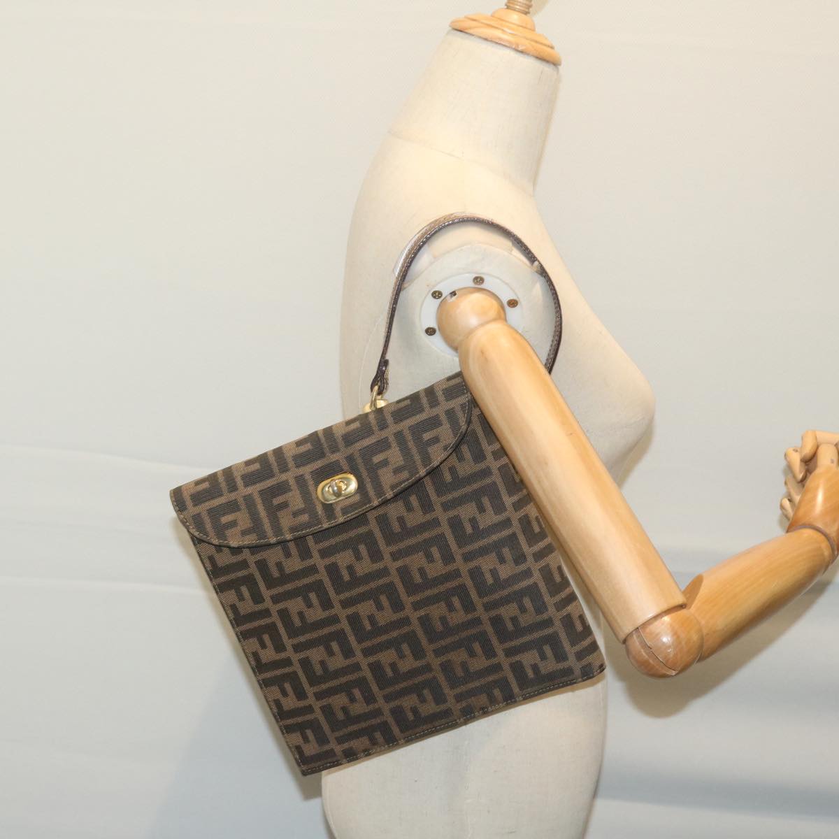 FENDI Zucca Canvas Hand Bag Black Brown64269