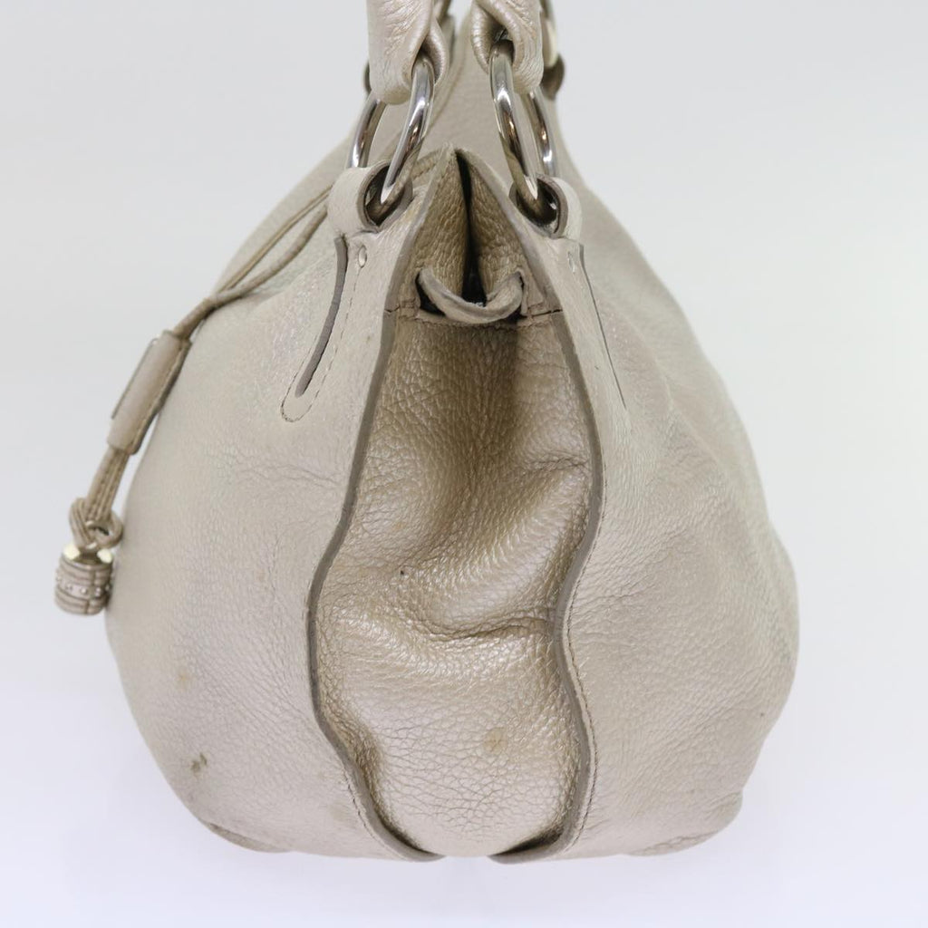 CELINE Tote Bag Leather Beige Auth 64278