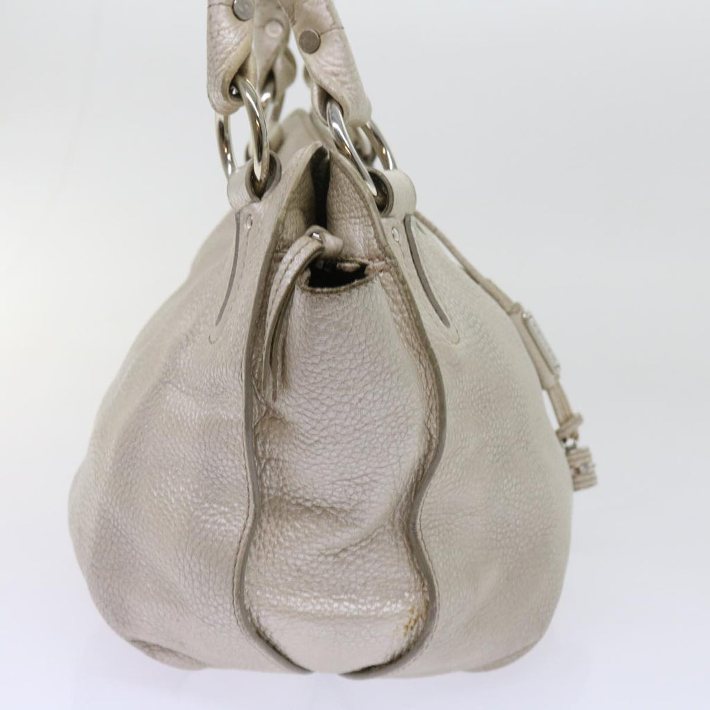 CELINE Tote Bag Leather Beige Auth 64278