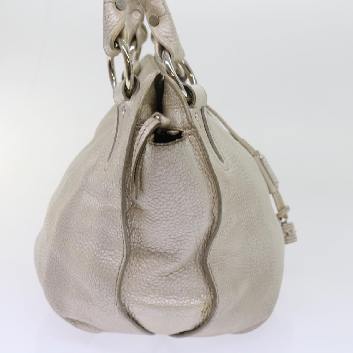 CELINE Tote Bag Leather Beige Auth 64278