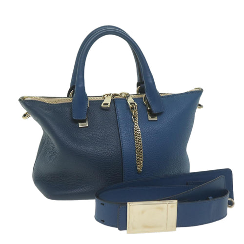 Chloe Bailey Hand Bag Leather 2way Blue 01155765 9 64347