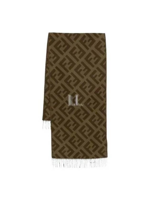 Fendi FF Motif Fringe Cashmere Scarf Green
