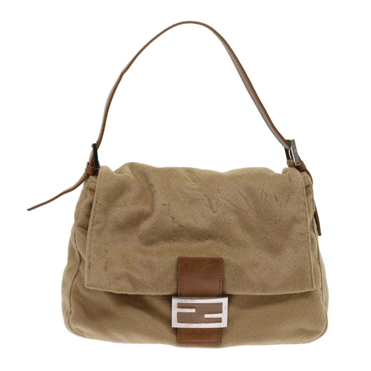 FENDI Mamma Baguette Shoulder Bag Wool Beige64454