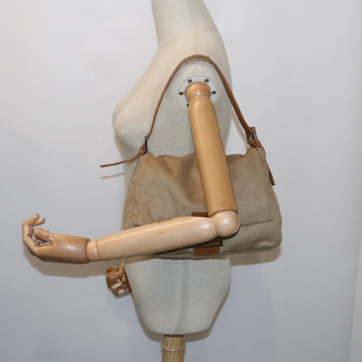 FENDI Mamma Baguette Shoulder Bag Wool Beige64454