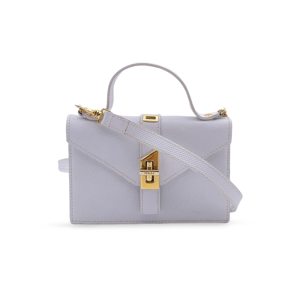 FENDI Vintage White Textured Leather Convertible Mini Handbag