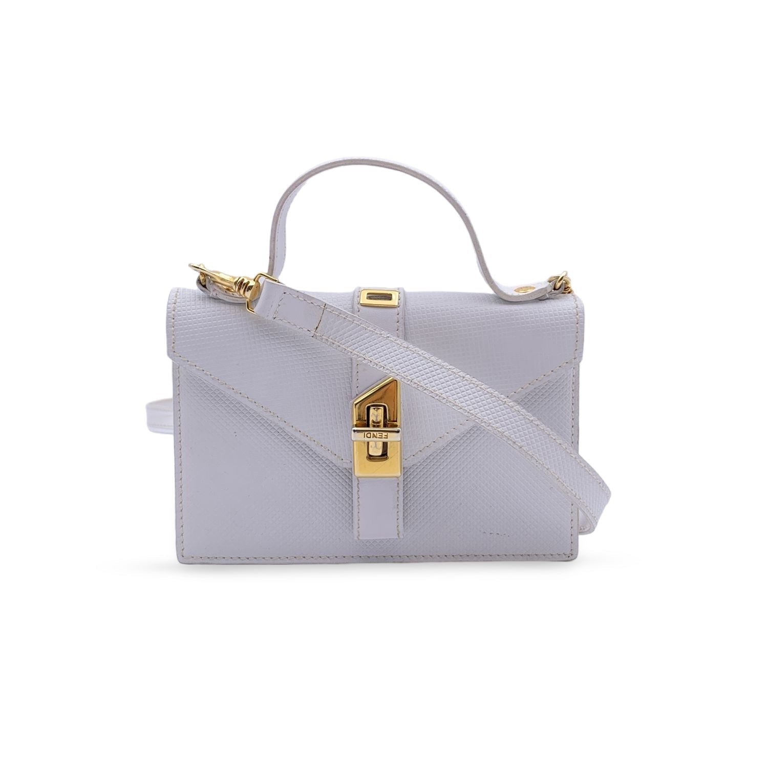 FENDI Vintage White Textured Leather Convertible Mini Handbag