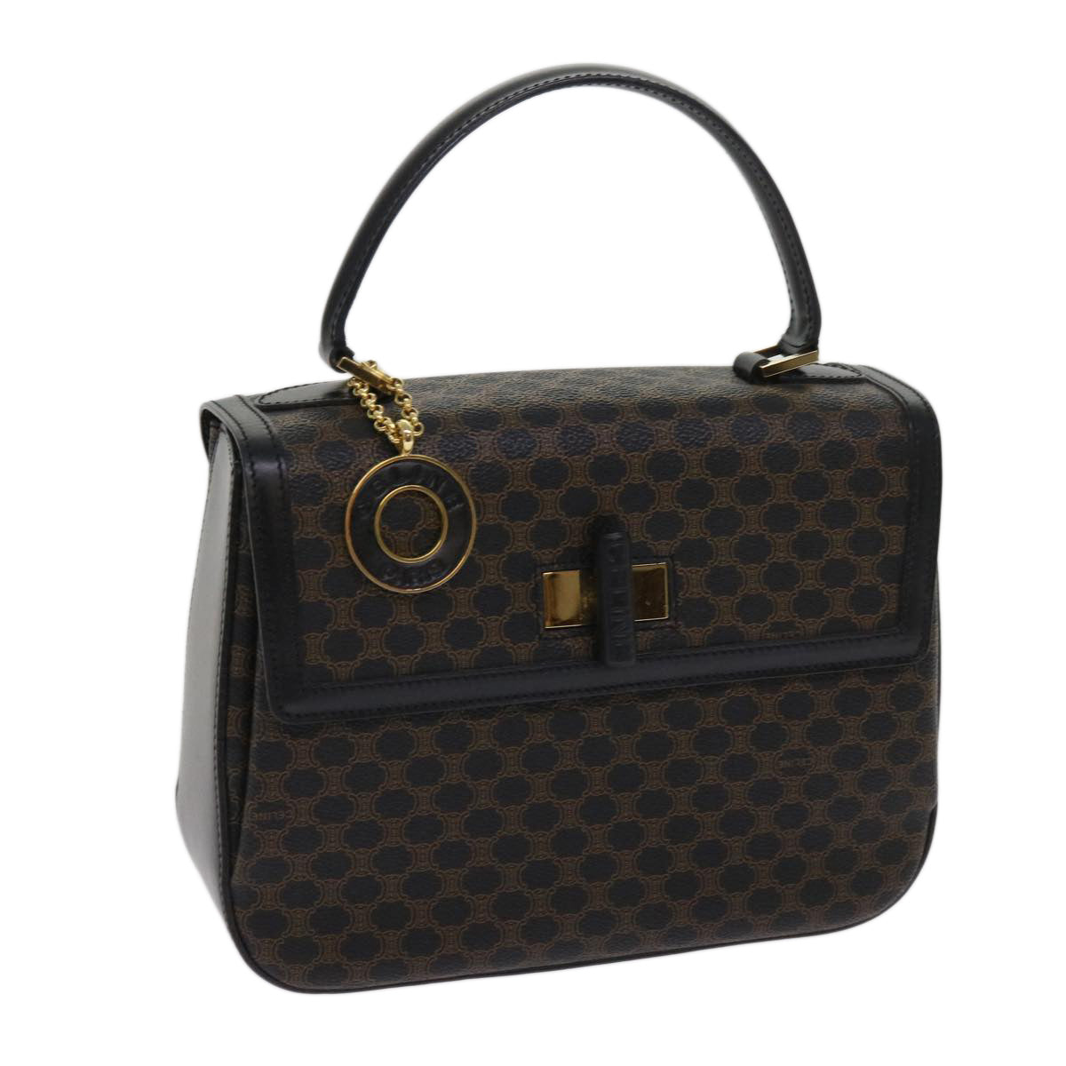 CELINE Macadam Canvas Hand Bag PVC Brown Black  64713A