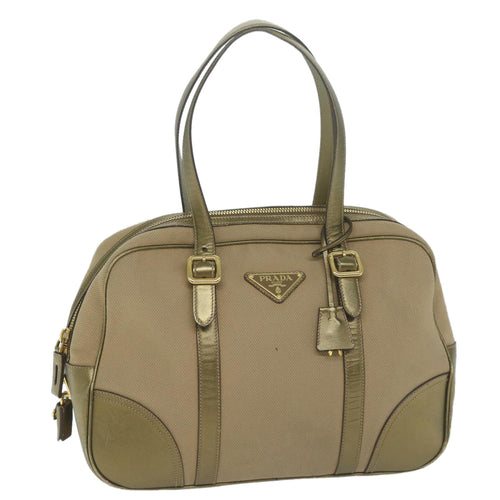 PRADA Hand Bag Canvas Beige Gold  64749