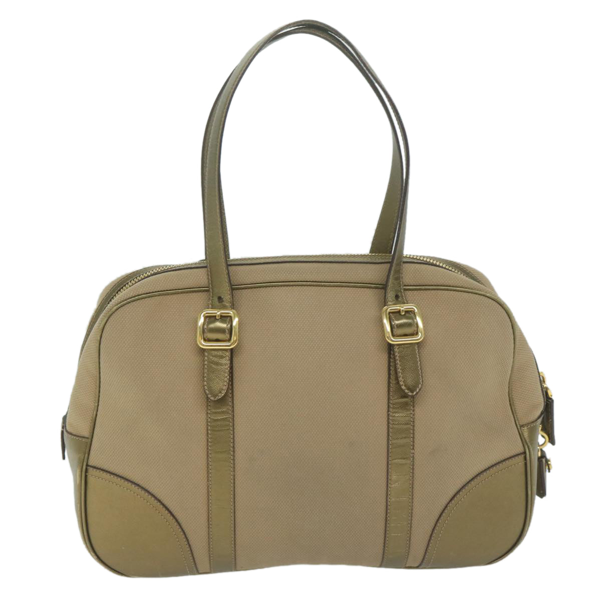 PRADA Hand Bag Canvas Beige Gold  64749