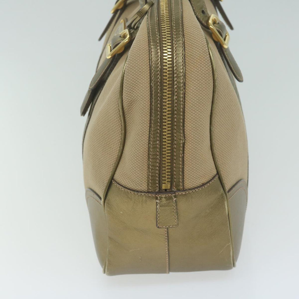 PRADA Hand Bag Canvas Beige Gold  64749