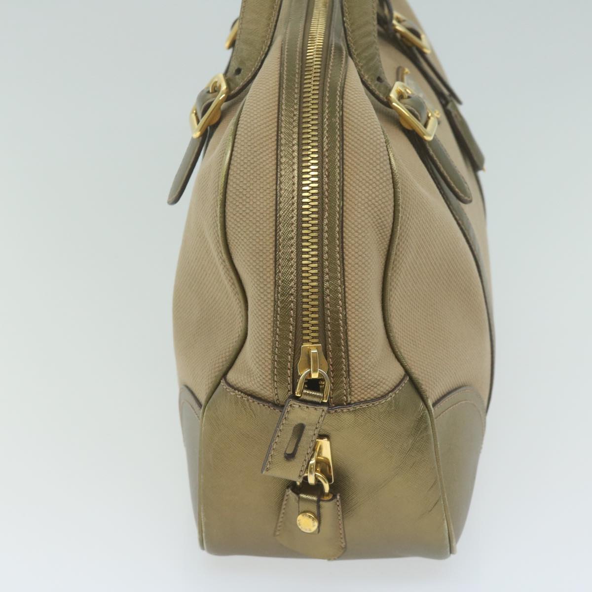PRADA Hand Bag Canvas Beige Gold  64749