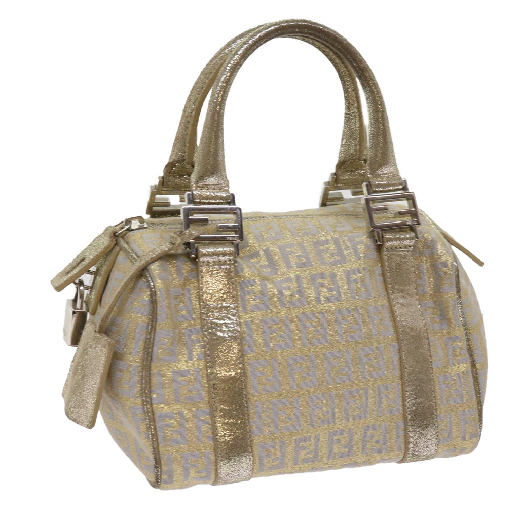 FENDI Zucchino Canvas Hand Bag Gold Silver64797