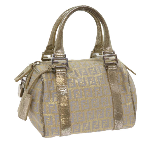 FENDI Zucchino Canvas Hand Bag Gold Silver64797