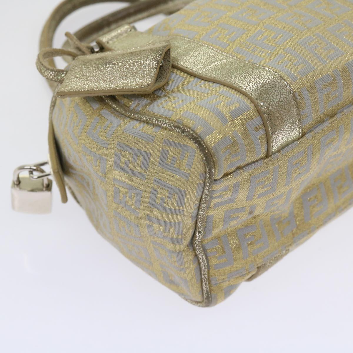 FENDI Zucchino Canvas Hand Bag Gold Silver64797