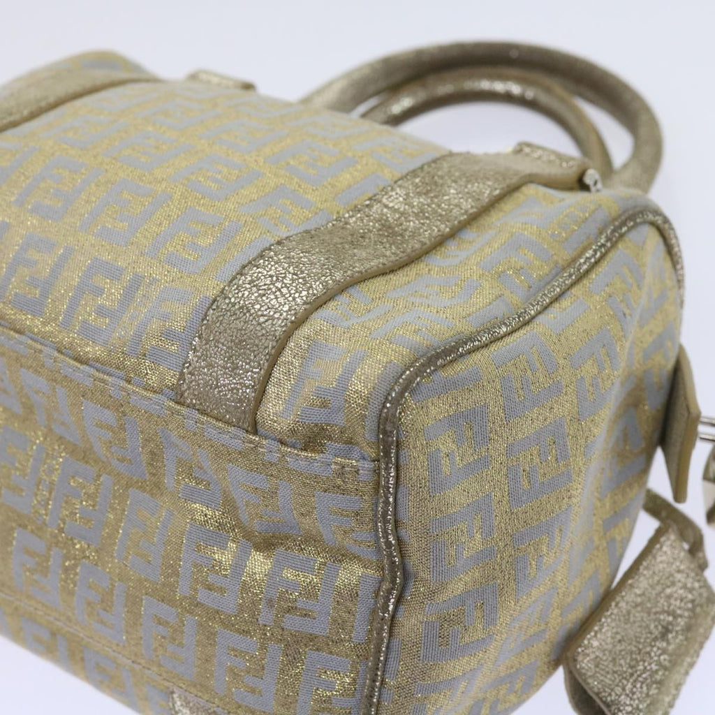 FENDI Zucchino Canvas Hand Bag Gold Silver64797