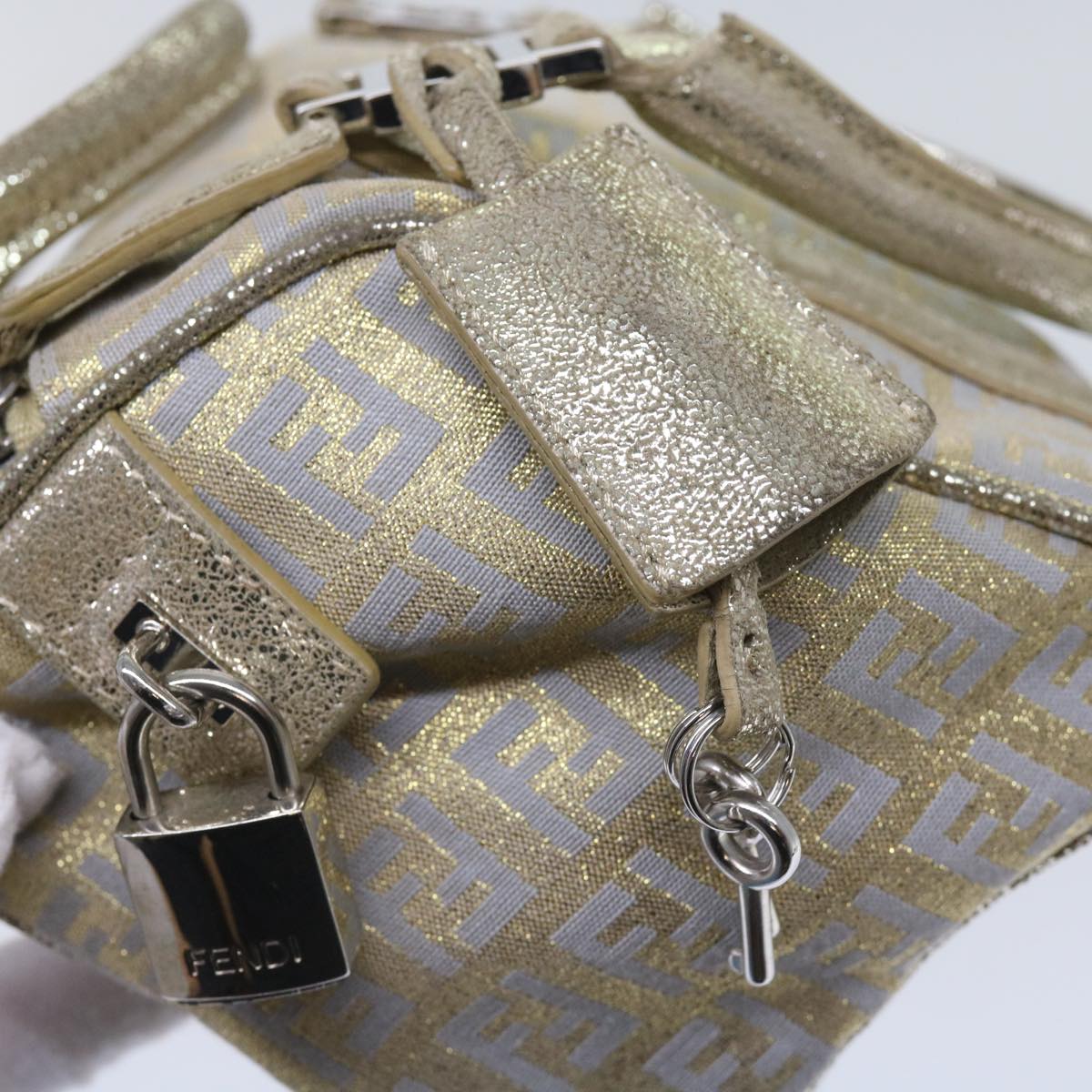 FENDI Zucchino Canvas Hand Bag Gold Silver64797