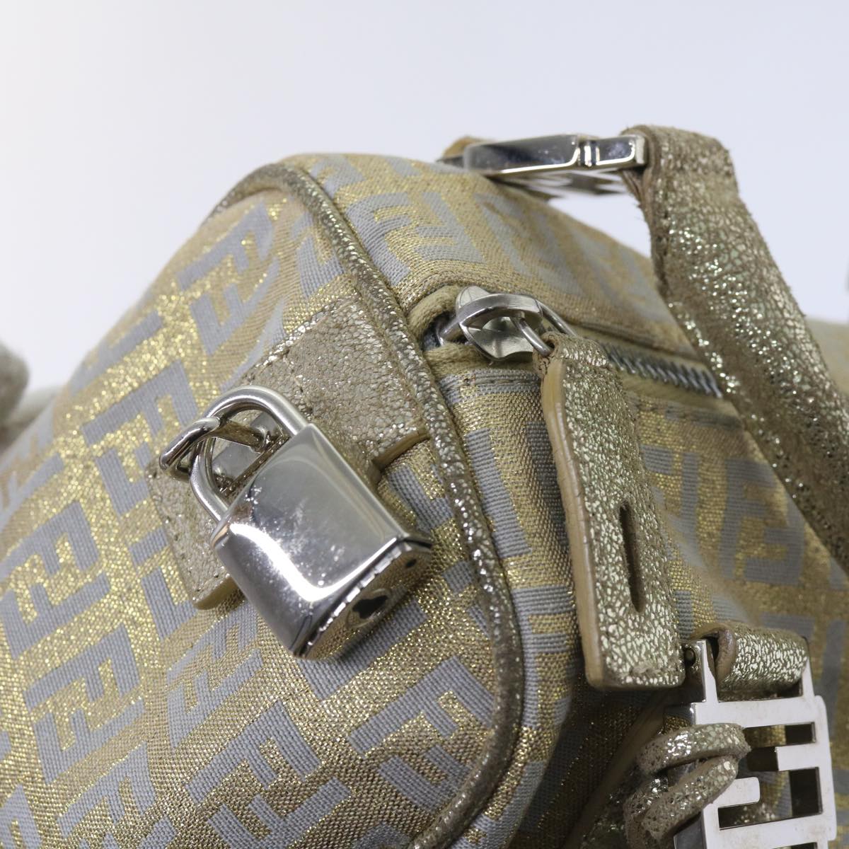 FENDI Zucchino Canvas Hand Bag Gold Silver64797