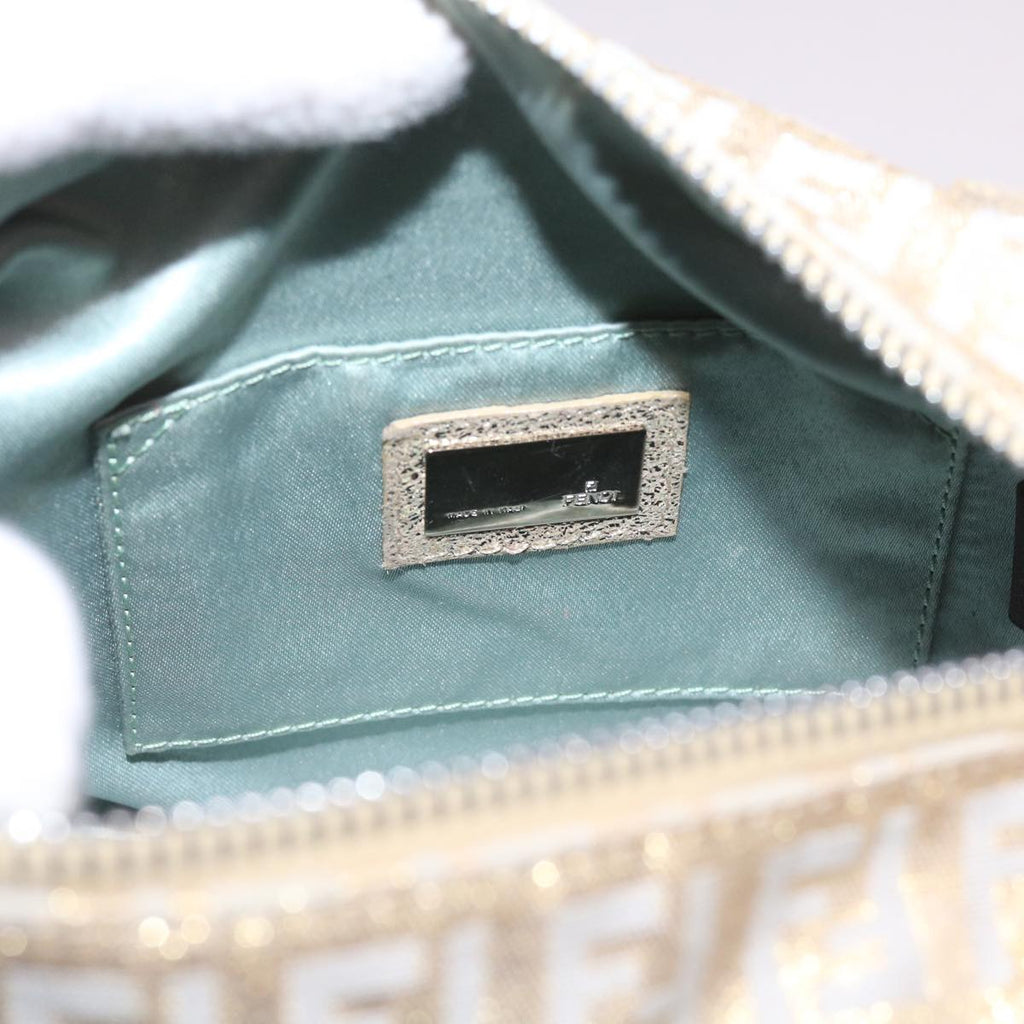 FENDI Zucchino Canvas Hand Bag Gold Silver64797