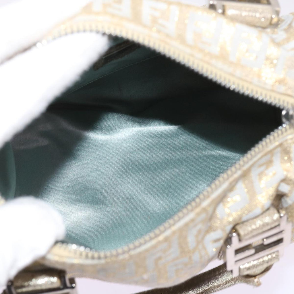 FENDI Zucchino Canvas Hand Bag Gold Silver64797