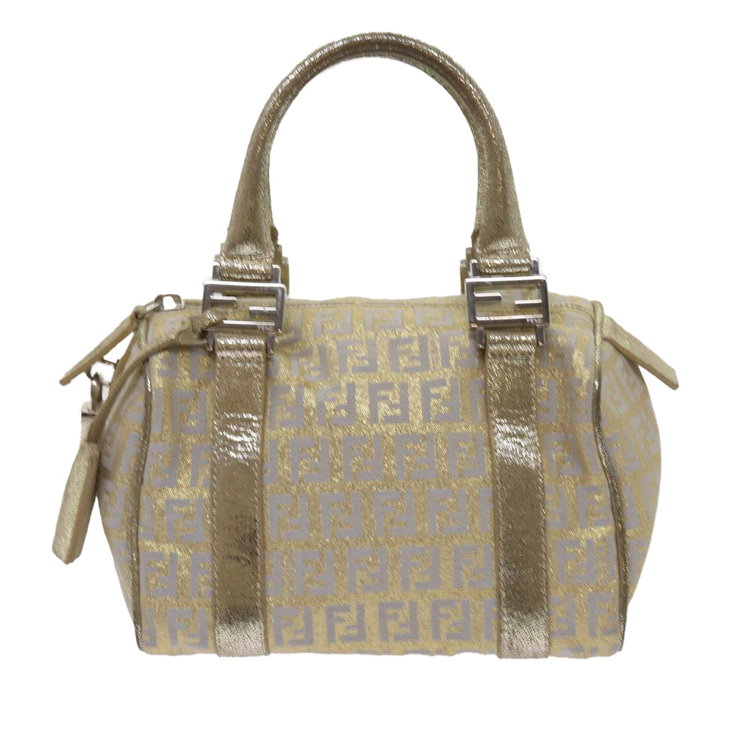 FENDI Zucchino Canvas Hand Bag Gold Silver64797