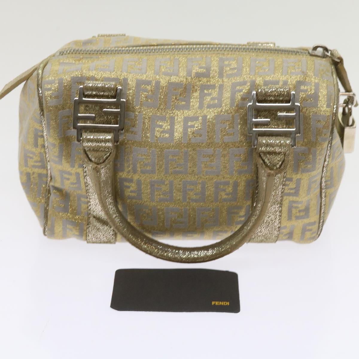 FENDI Zucchino Canvas Hand Bag Gold Silver64797
