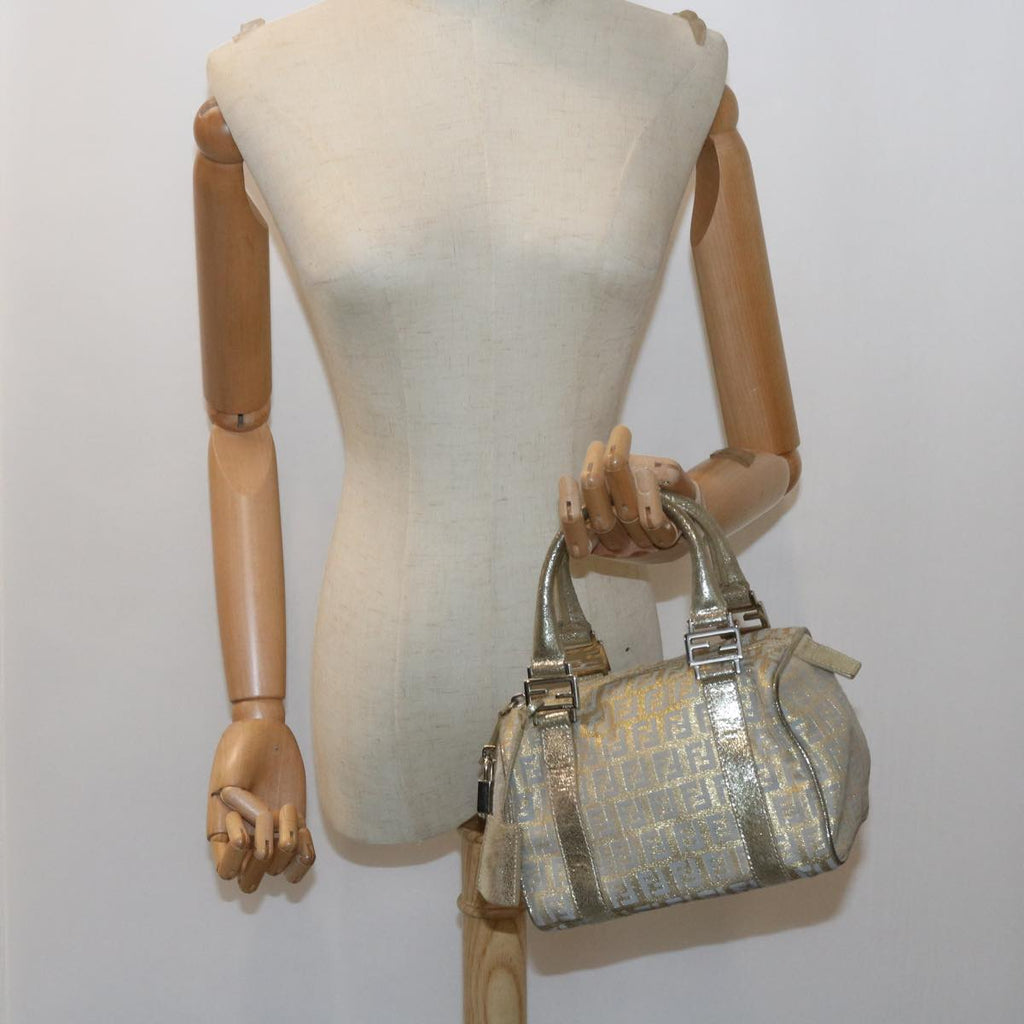 FENDI Zucchino Canvas Hand Bag Gold Silver64797