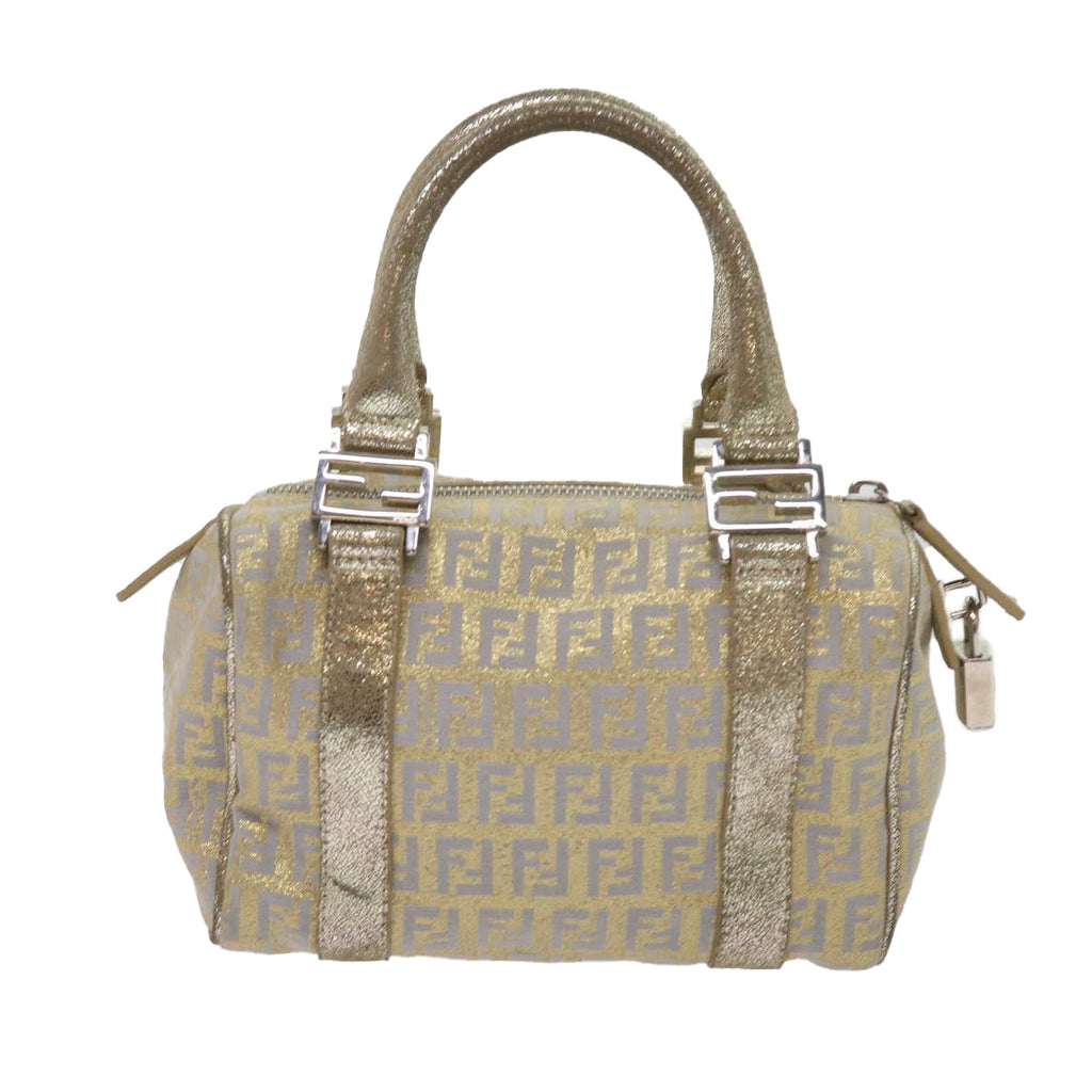 FENDI Zucchino Canvas Hand Bag Gold Silver64797