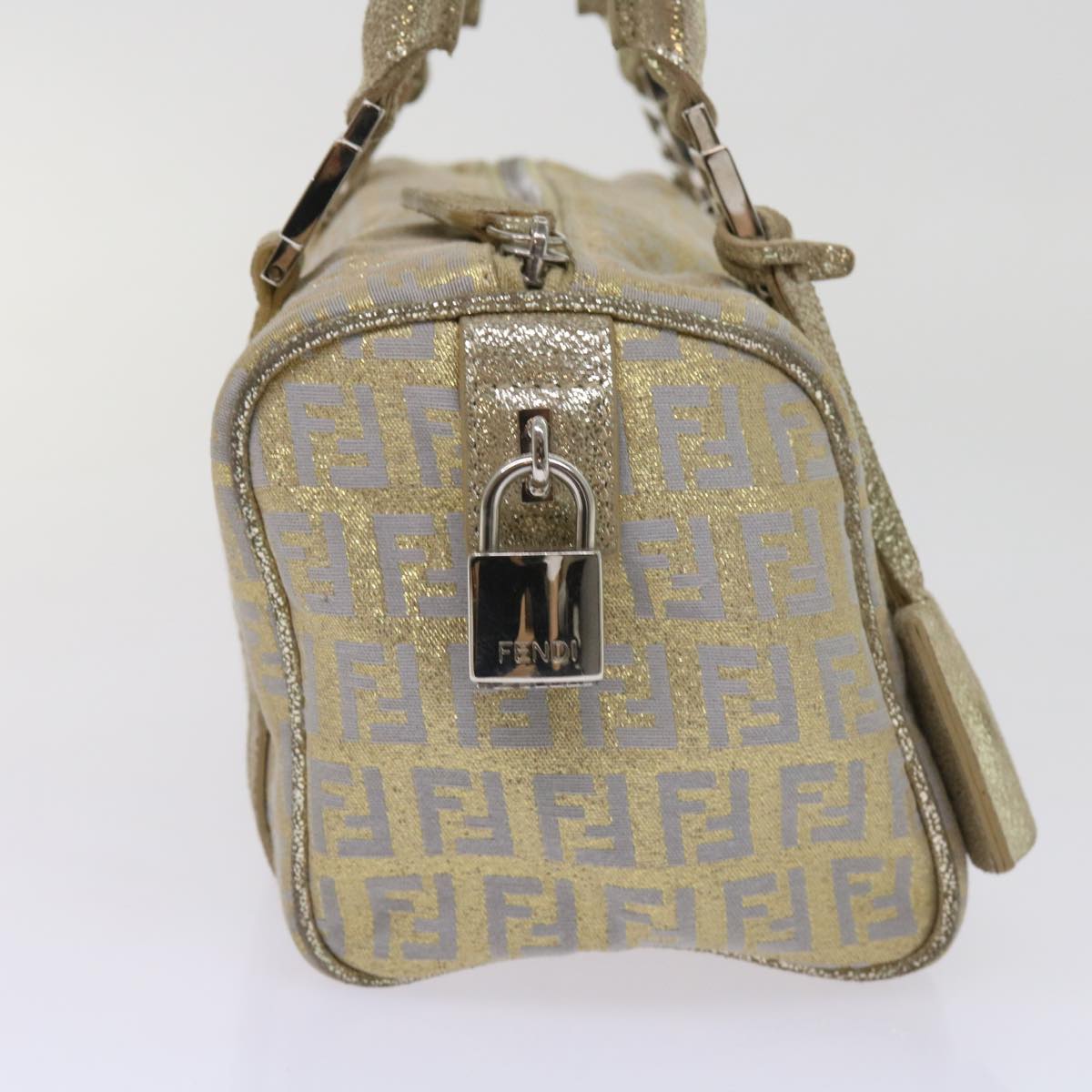 FENDI Zucchino Canvas Hand Bag Gold Silver64797