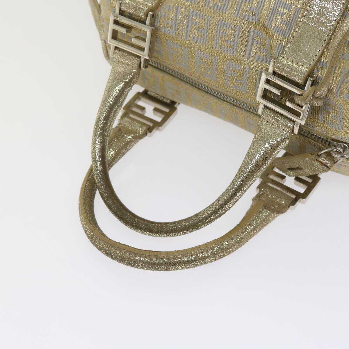 FENDI Zucchino Canvas Hand Bag Gold Silver64797