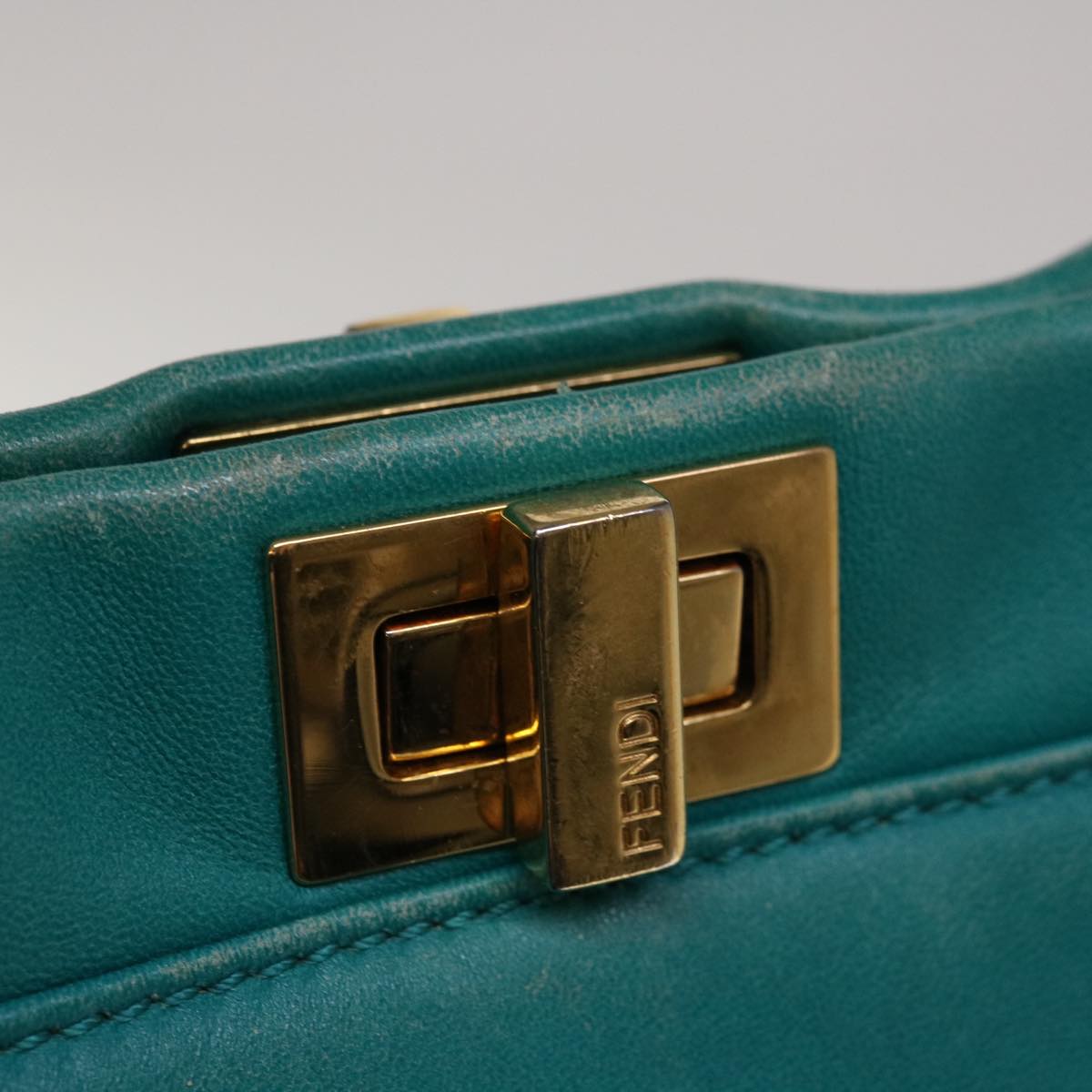 FENDI Micro Peek A Boo Hand Bag Leather Turquoise Blue64807