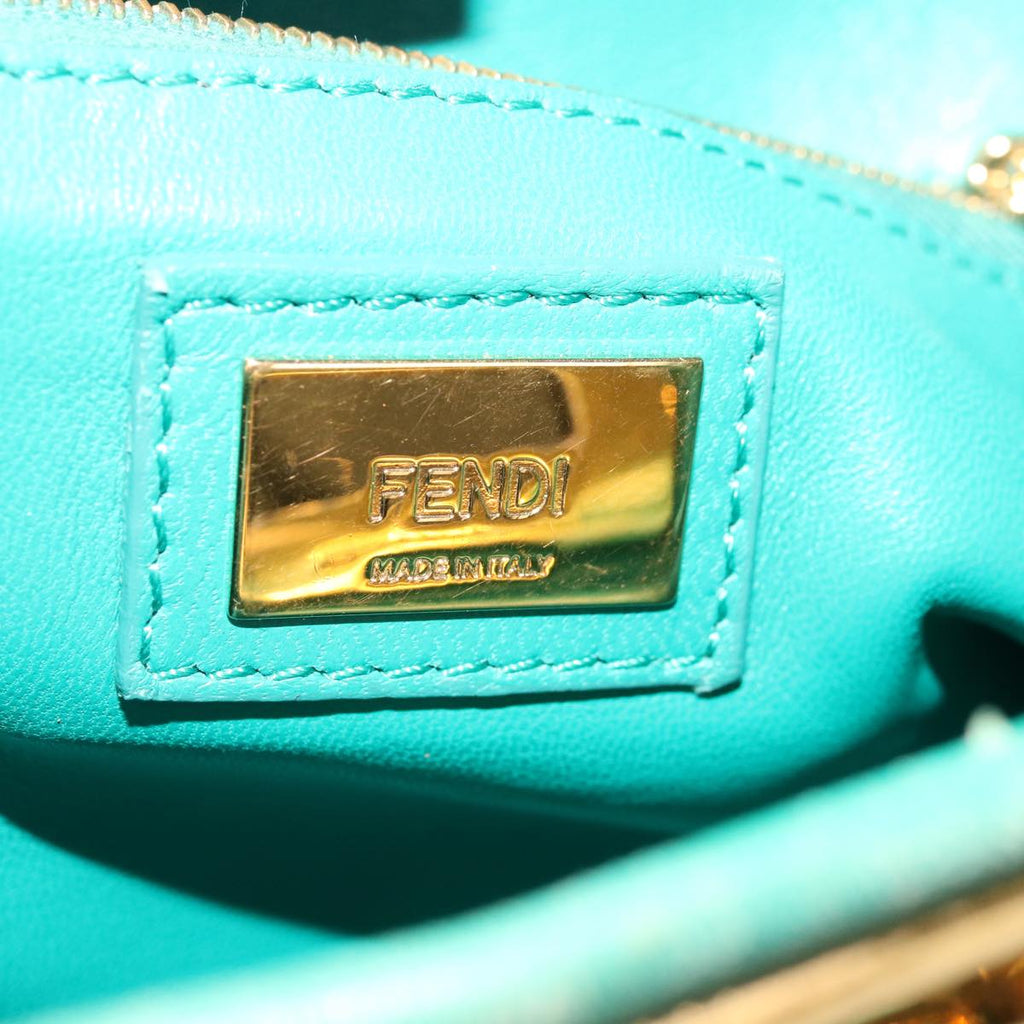 FENDI Micro Peek A Boo Hand Bag Leather Turquoise Blue64807
