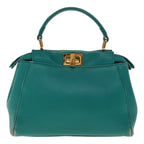 FENDI Micro Peek A Boo Hand Bag Leather Turquoise Blue64807