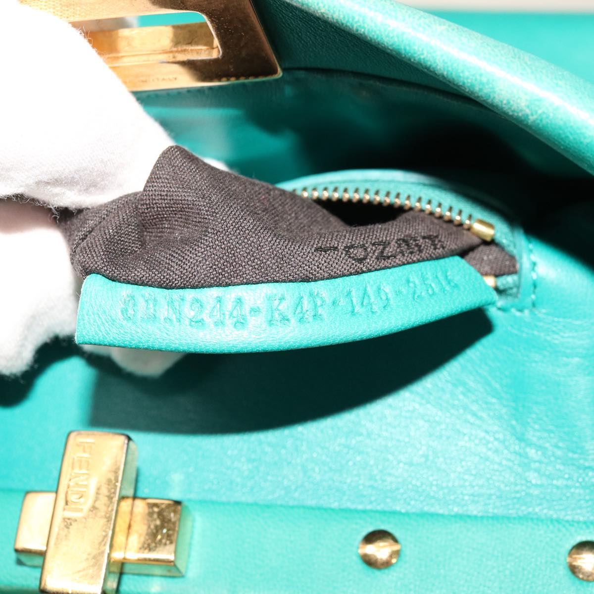 FENDI Micro Peek A Boo Hand Bag Leather Turquoise Blue64807