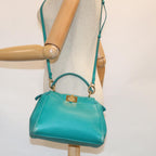 FENDI Micro Peek A Boo Hand Bag Leather Turquoise Blue64807