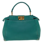 FENDI Micro Peek A Boo Hand Bag Leather Turquoise Blue64807