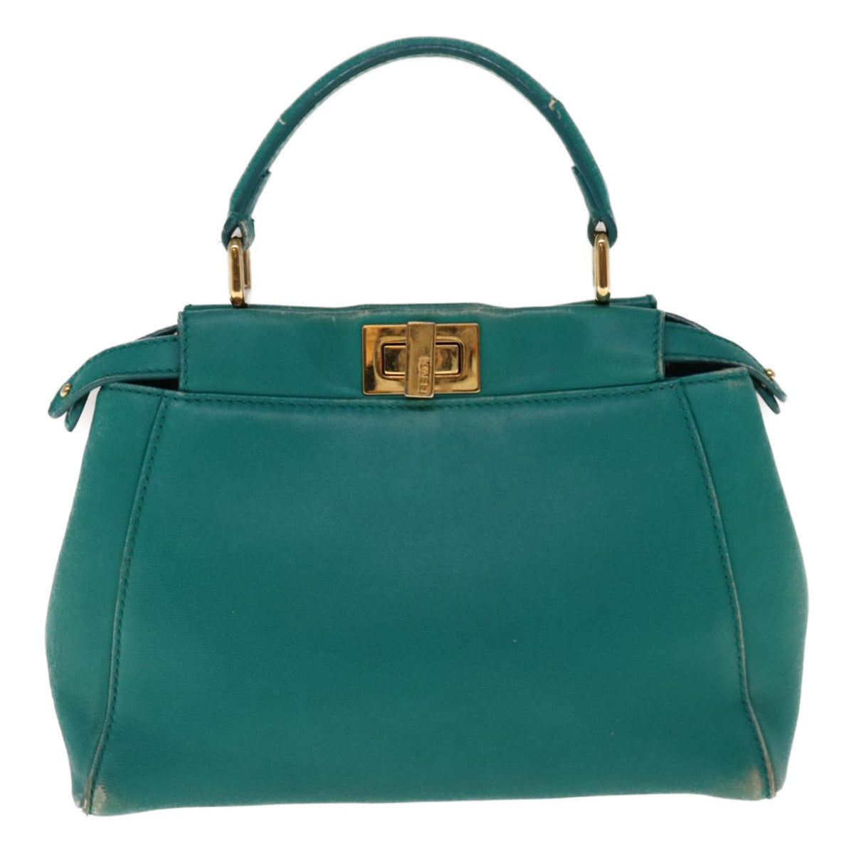 FENDI Micro Peek A Boo Hand Bag Leather Turquoise Blue64807