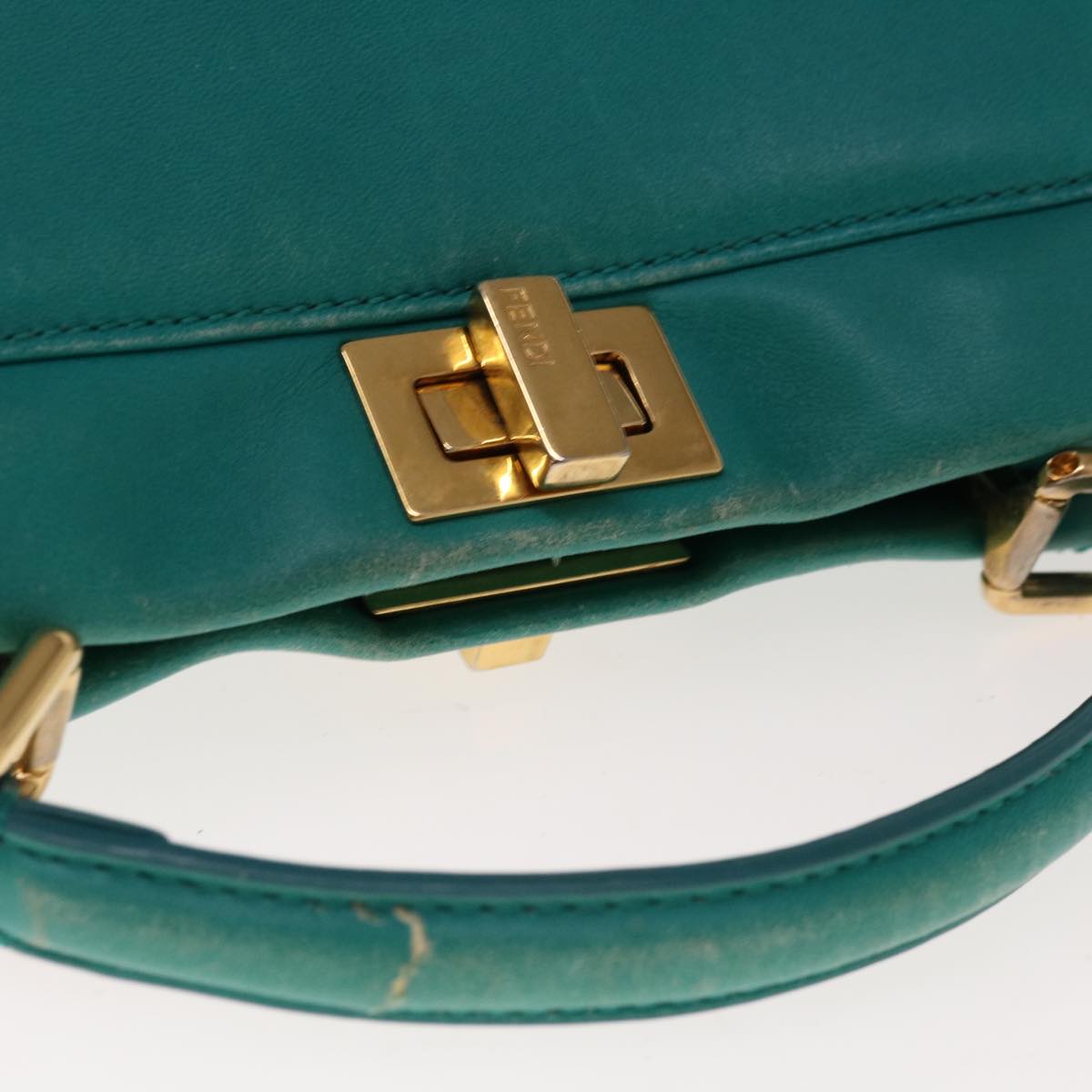 FENDI Micro Peek A Boo Hand Bag Leather Turquoise Blue64807