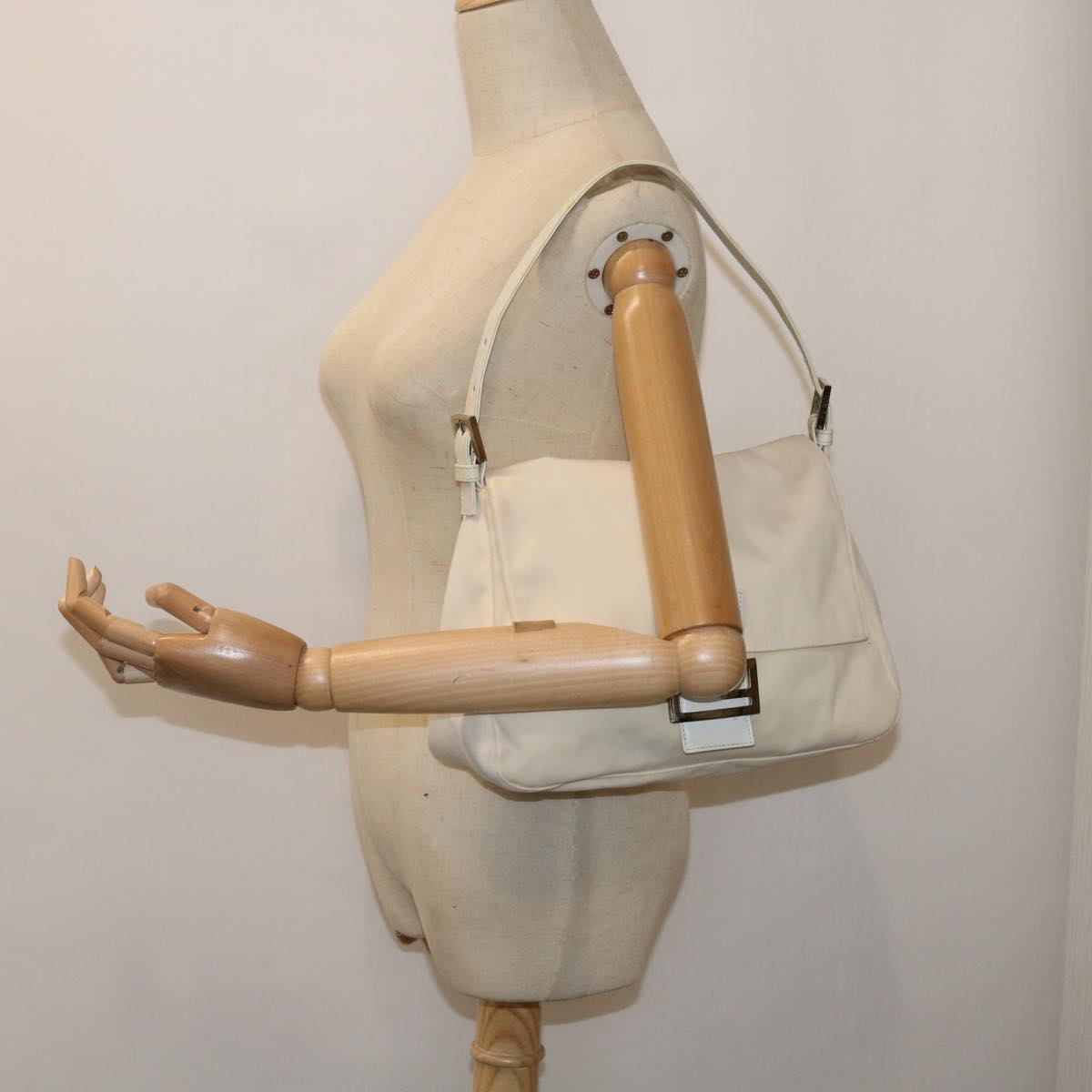 FENDI Mamma Baguette Shoulder Bag Nylon White64877