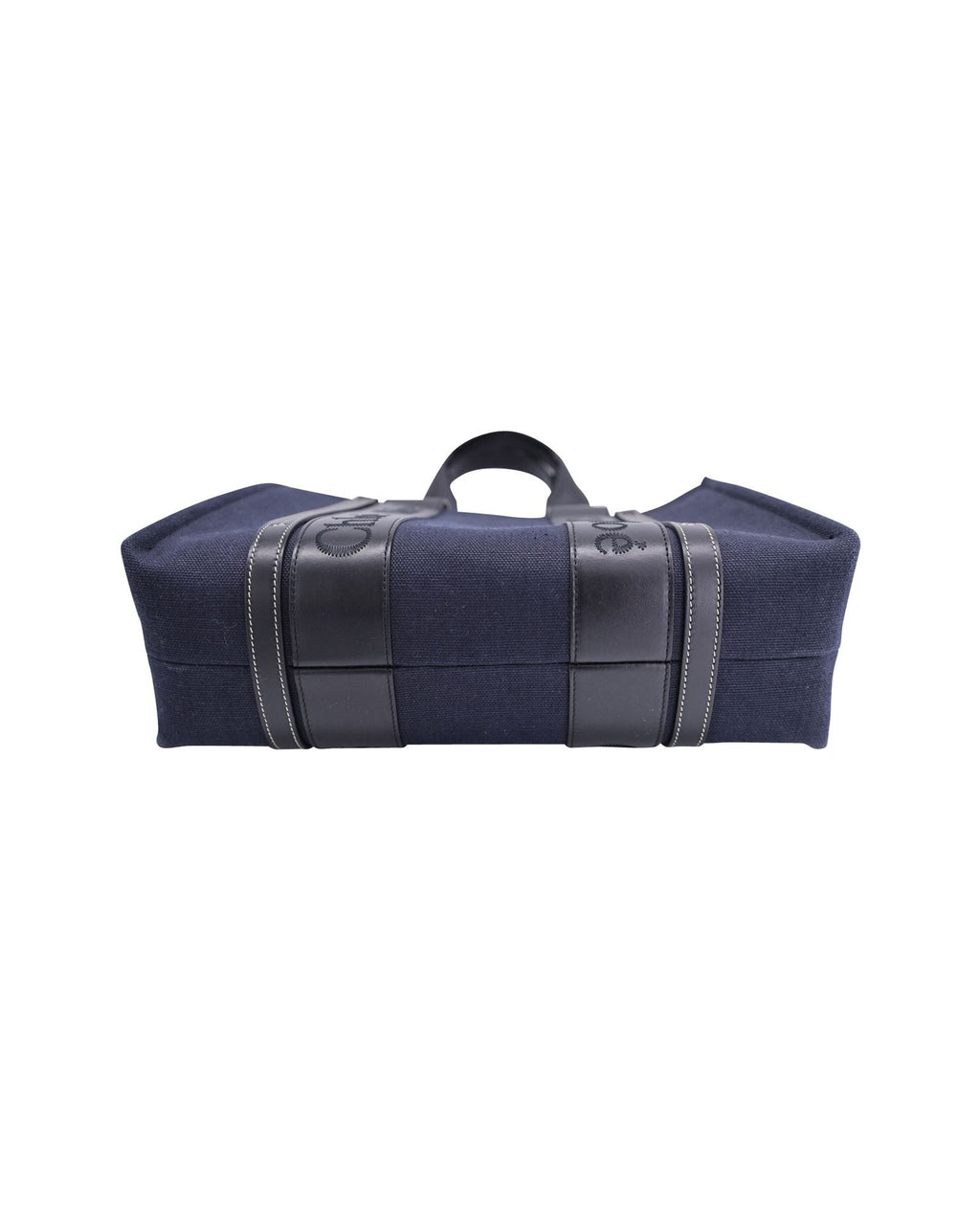 Chloe Medium Woody Tote in Blue Canvas and Black Calfskin Leather