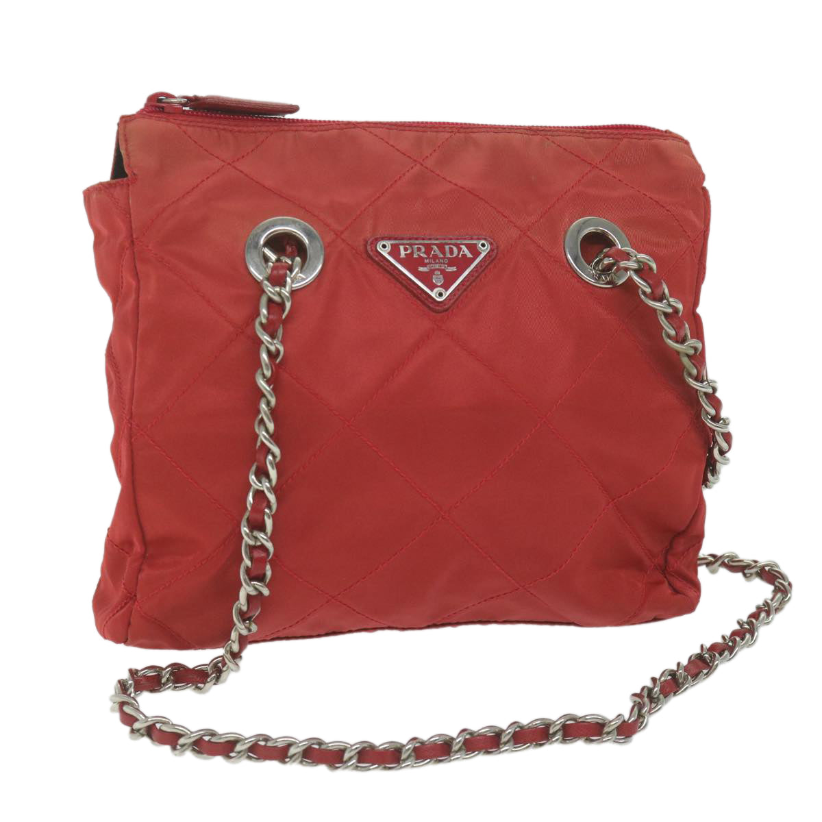 PRADA Chain Shoulder Bag Nylon Red  64948
