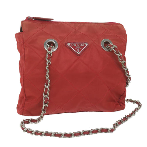 PRADA Chain Shoulder Bag Nylon Red  64948