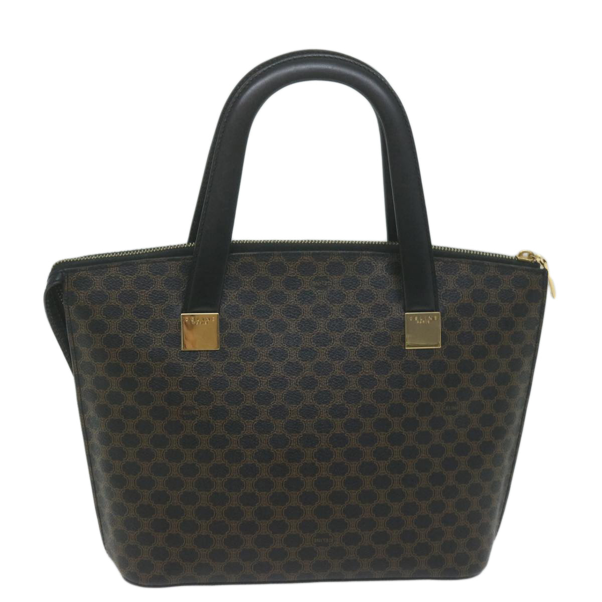 CELINE Macadam Canvas Hand Bag PVC Brown Black  64963