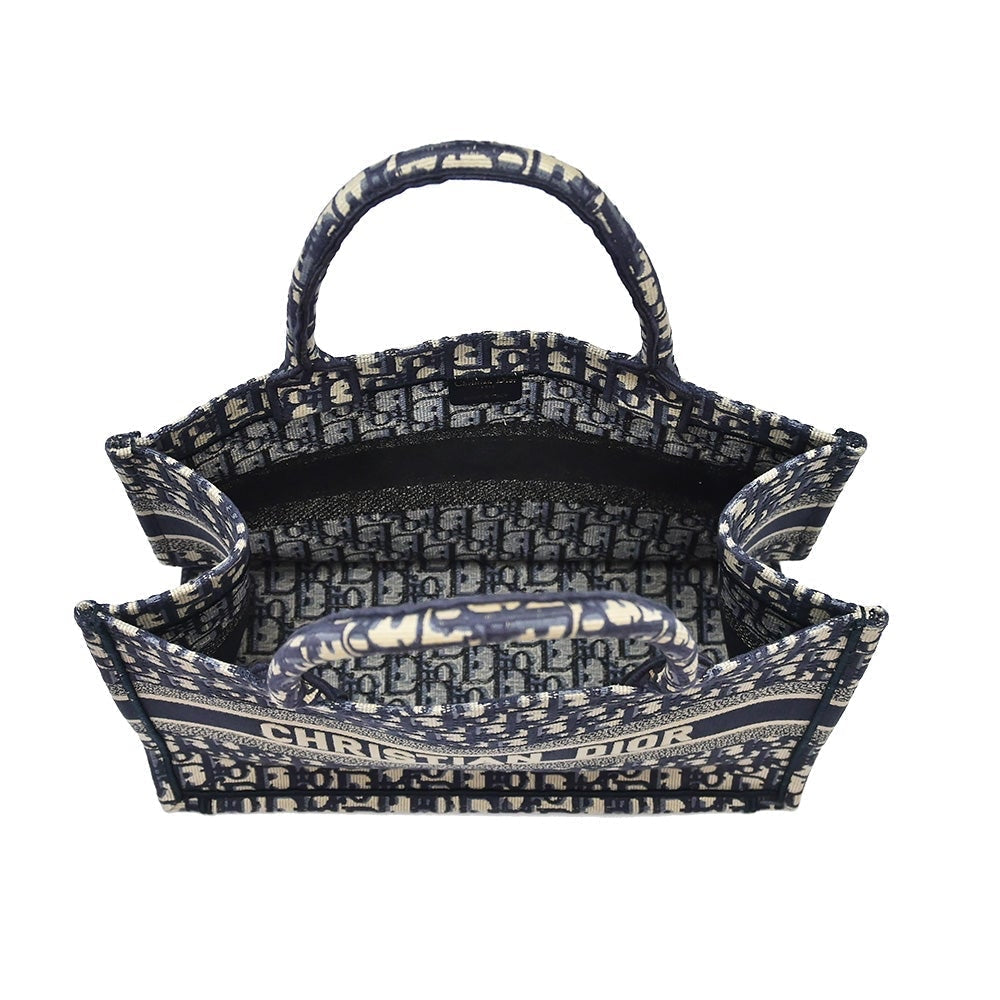 Christian Dior Blue Dior Oblique Embroidery Small Book Tote