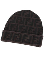 Fendi FF Jacquard Pattern Beanie Black Brown