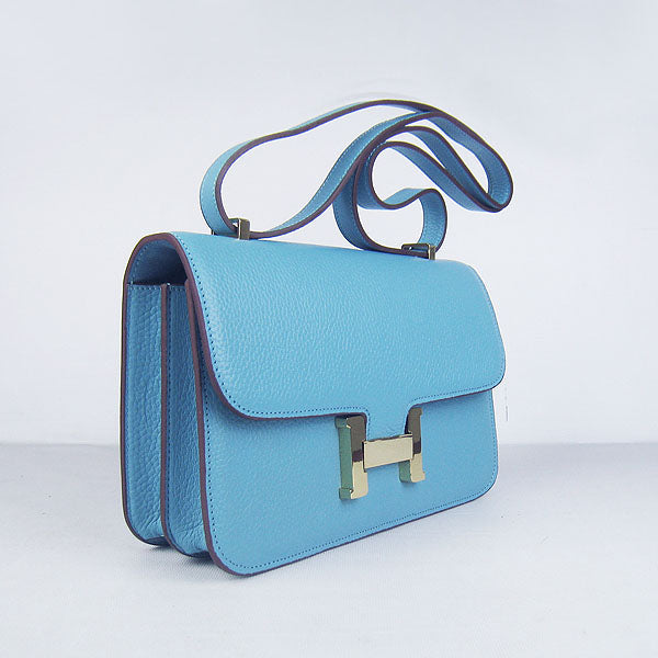 Hermes Calf Leather Message Bag H020 Light Blue Golden