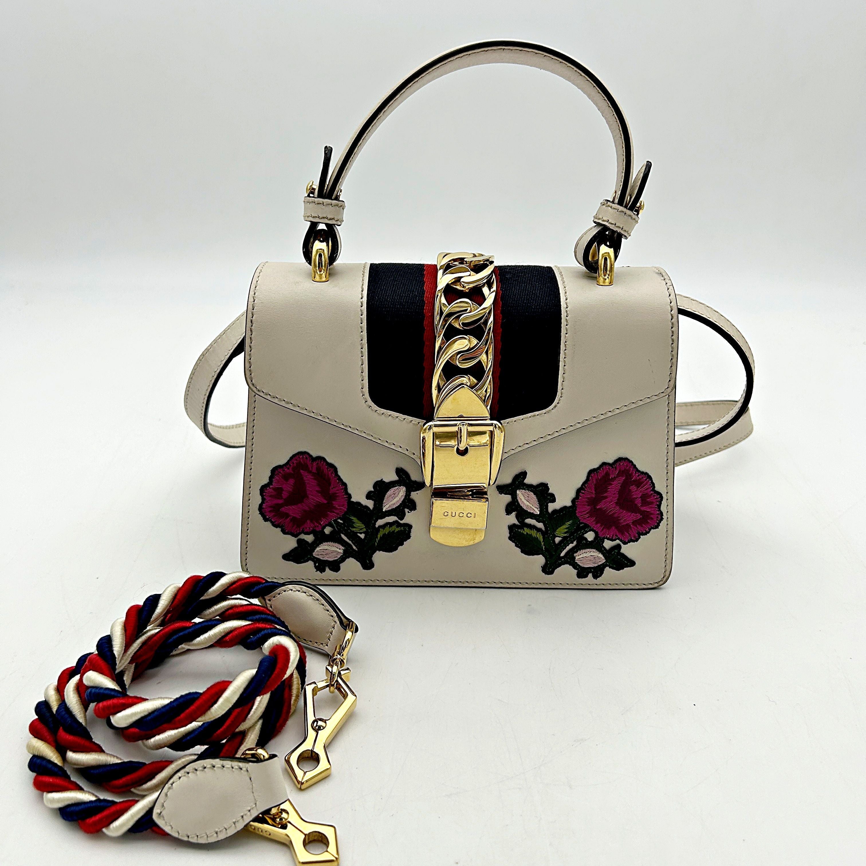 GUCCI Mini Sylvie Top Handle Bag Floral Ivory LA27140