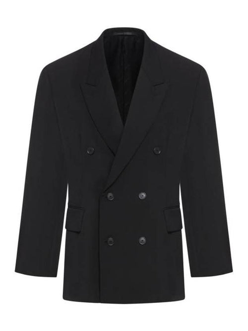 Balenciaga Cinched Double Breasted Wool Jacket Black