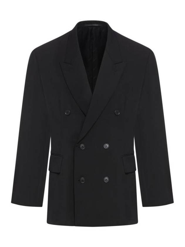 Balenciaga Cinched Double Breasted Wool Jacket Black