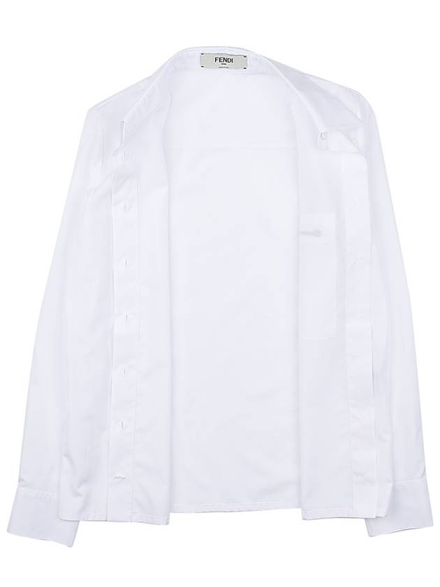 Fendi Chest Logo Zipper Cotton Long Sleeve Shirt White