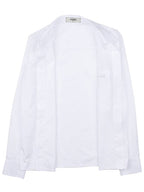 Fendi Chest Logo Zipper Cotton Long Sleeve Shirt White